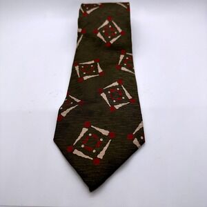 Giorgio Armani Silk Tie‎ Olive Green Geometric Print Classic Sophisticated Retro
